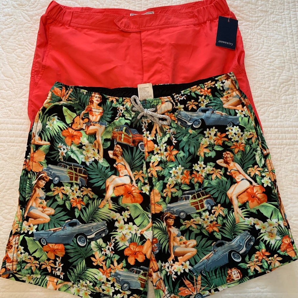 Lot of 2 Mens Crown & Ivy & Island swim trunks